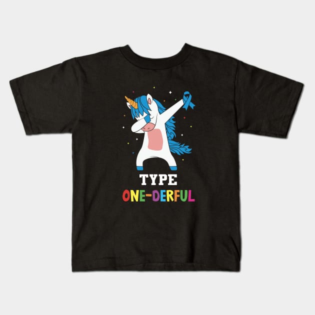 Type One-Derful Unicorn Funny Diabetic Type 1 Diabetes T1D Kids T-Shirt by Imou designs